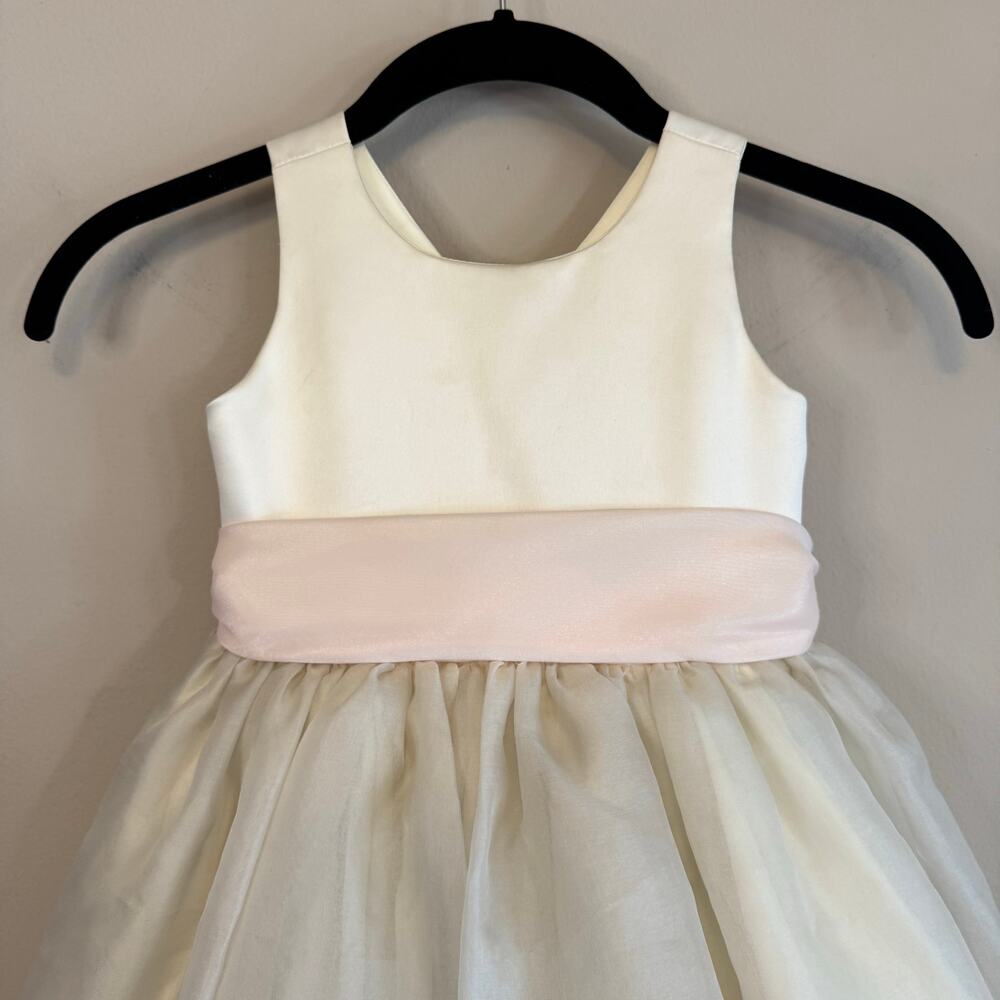 Elena Do Vale Designer Ivory/Cream Tulle Girls Gown Pink Sash‎ Size 2-4T Est - Picture 12 of 12